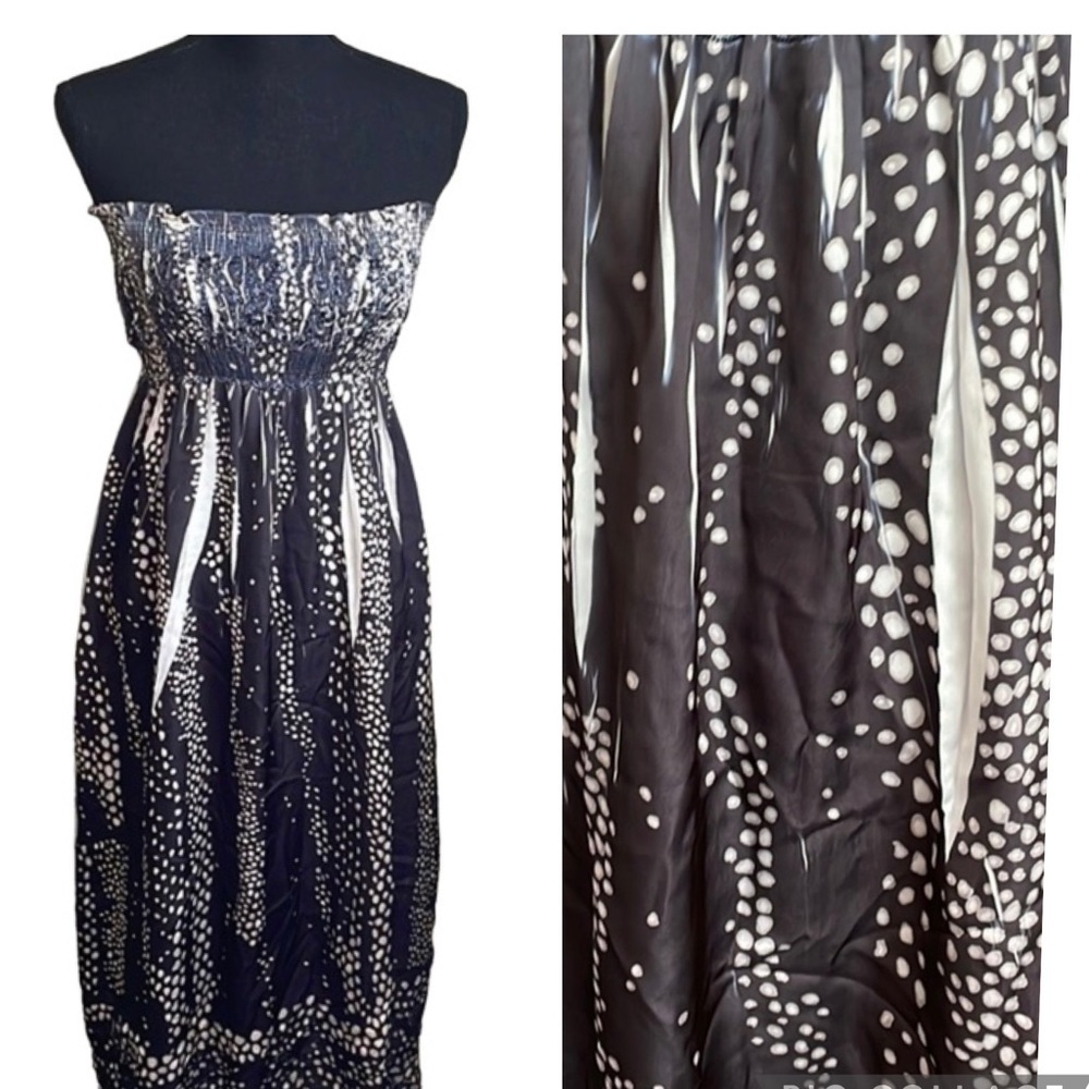 LAPIS Anthropologie Gray White Black Strapless Maxi Dress Size One Size